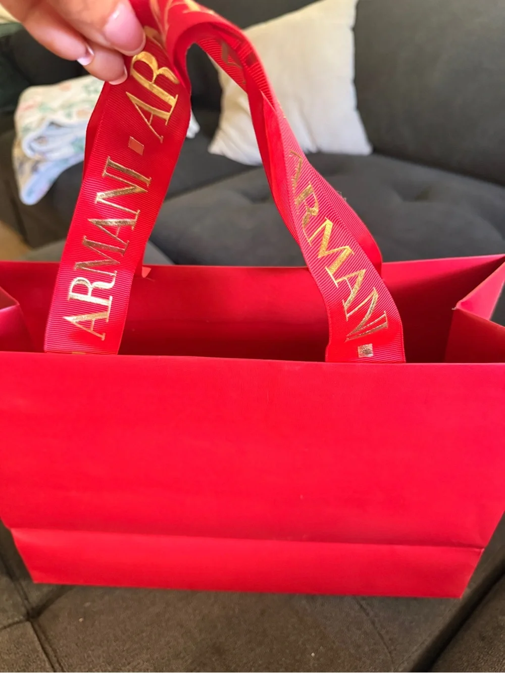 Giorgio Armani Red Gift Bag with Gold Square Logo